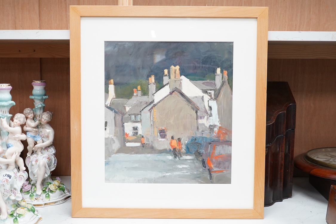 John O’Neill, Ambleside street scene with figures, modern British impasto oil, initialled and dated '07, 36 x 32cm